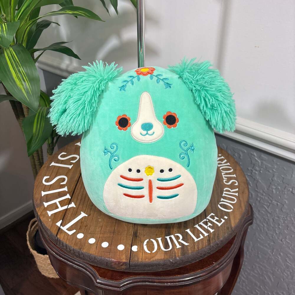 Squishmallows Doxl Dia de los Muertos Dog 12” Teal Sugar Skull Plush